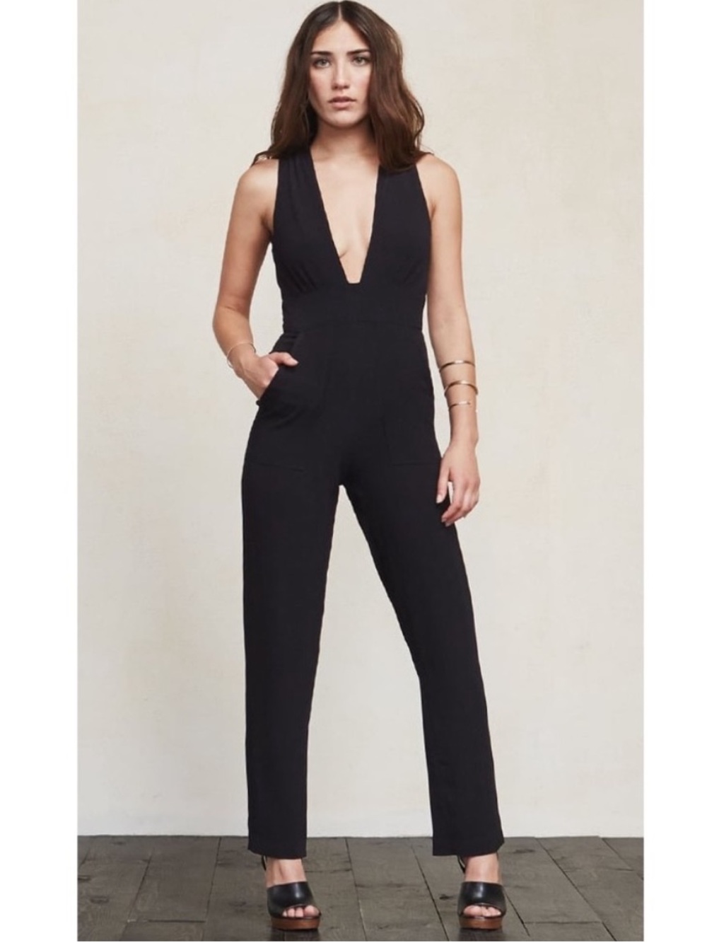 Reformation NWT Cecille Plunging Sleeveless Deep V Black Jumpsuit 8P